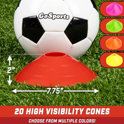 GoSports Premium Sports Cones for Agility Training and Drills - 20 Pack with Tote - Orange, Green, Pink, Yellow, or Red - color: Red