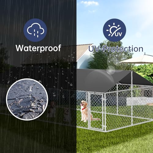 Outdoor Dog Enclosure Heavy Duty Dog Kennel House Mesh Dog Big Cage Pet Kennel Steel Fence with Secure Lock(19.68'*9.84') - size: 236.0"L x 120.0"W x 65.0"H