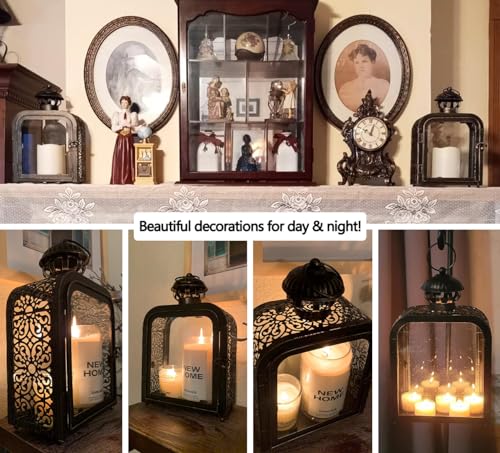 Candle Lantern Decorative Indoor & Outdoor, Vintage Metal Lanterns with Clear Glass, Tabletop&Hanging Candle Holders for Patio Front Porch Home Decor, Christmas Decorations (Bronze) - color: Bronze