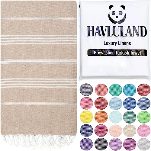 HAVLULAND Turkish Beach Towels, Oversized 40"x72" Turkish Bath Towel, Highly Absorbent Quick Dry Sand Free Beach Towels for Beach Pool Spa Gym Yoga Travel Camping Picnic Blanket - Beige - color: Beige