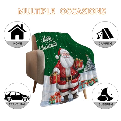 YeeJu Christmas Decorative Throw Blanket Green Christmas Santa Claus Throw Blanket for Couch Sofa Bed Soft Cozy Lightweight Fuzzy Plush Fleece Blankets and Throws Xmas Blanket 50x60 - color: Chrsitmas-21, size: 50"x60"