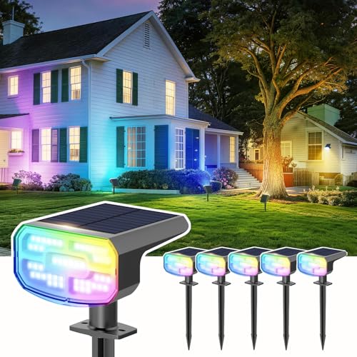 Color Changing Solar Spot Lights Outdoor Waterproof IP65,9 Lighting Modes Multicolor RGB Christmas Spotlight for Porches Yard Gardens Landscape Deconrations-6 Pack - color: Multicolor, size: 6 Pack