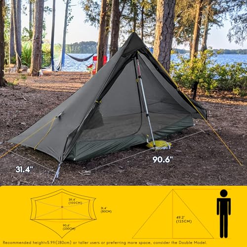 LANSHAN Ultralight Tent 3-Season Backpacking Tent for 1-Person or 2-Person Camping, Trekking, Kayaking, Climbing, Hiking - color: 1-person, dark grey