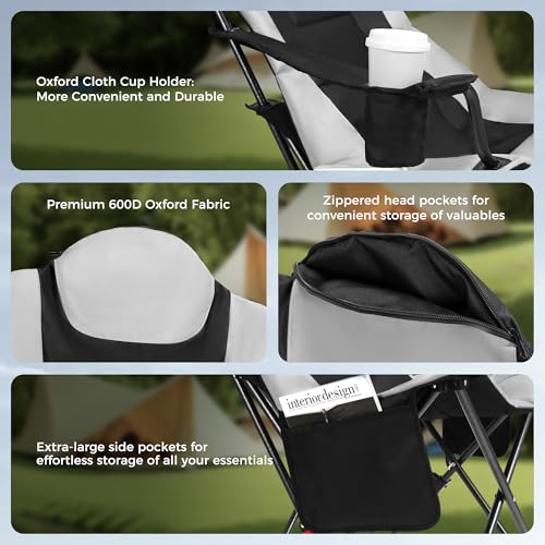 OUTSIDER Heated Camping Chair Heavy Duty 3-Position Folding Camp Chair with 3 Heat Levels,Cup Holder & Side Storage-Outdoor Heating Camping Chair for Adults, Supports 350lbs Battery Not Included(2pcs)