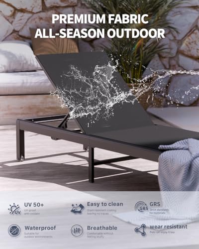 Aluminum Lounge Chairs Outdoor Chaise Furniture,2 Sets Patio Metal Deck Lounger Adjustable 5-Position Poolside Chase Recliner with Wheels for Beach,Coffee Table, (Black, 1 Chair) - color: Black, size: 1 Chair