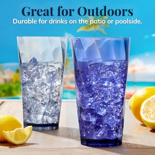 US Acrylic Optix Plastic Reusable Drinking Glasses (Set of 8) 20oz Water Cups in Coastal Colors | BPA-Free Tumblers, Made in USA | Top-Rack Dishwasher Safe - style: 20-ounce