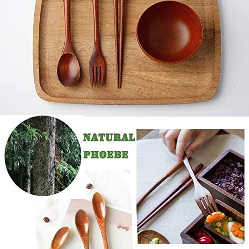 Reusable bamboo Utensils for Eating 8 Pcs Travel Wooden Spoons Forks Chopsticks Cutlery Set with Case Portable Lunch Utensils Silverware Set for Lunch Wood Flatware Set for Eating - color: 2 Sets of Knives, Spoons, Chopsticks and Forks with Case