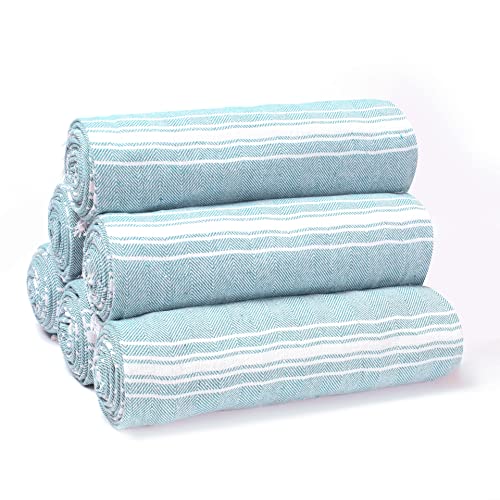 Belizzi Home Peshtemal Turkish Towel Cotton Chevron Beach Towels Oversized 36x71 Set of 6, Beach Towels for Adults, Soft Durable Absorbent Extra Large Bath Sheet Hammam Towel - Aqua Blue - color: Aqua, size: 6 Pack