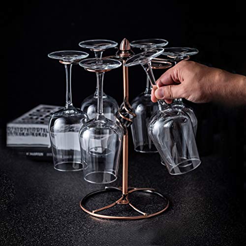 QPIX DIGITAL Wine Glass Rack, Bronze, Elegant Countertop Stemware Storage with 6 Hooks, Easy Assembly, Durable, 11"W x 11"L x 6"H - color: Bronze, size: 11"x 6"-6 Holders