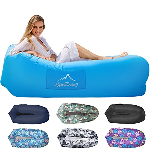 AlphaBeing Inflatable Lounger Air Sofa, Portable Inflatable Couch Mesh Hollow Air Hammock Anti Leakage Air Chair for Outdoor Camping Beach Traveling - color: Blue