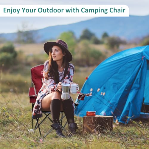 Outdoor Folding Camping Chair with Cup Holder, Storage Bag, Large Anti-Sink Feet, 400lbs Capacity, 2 Pack Breathable Mesh Portable Chair for Camping, Beach, Fishing, Sports, Red - color: Red, size: 2 Pack