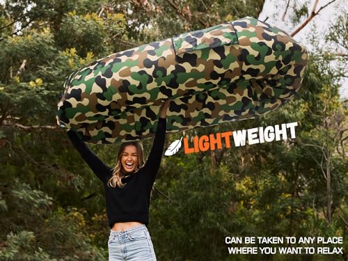 WEKAPO Inflatable Couch Air Lounger Chair - Camping & Beach Accessories, Portable Blow up Sofa for Hiking, Lawn, Indoor/Outdoor Movies & Music Festivals. Lightweight and Easy to Set Up Air Hammock - color: Camouflage Green