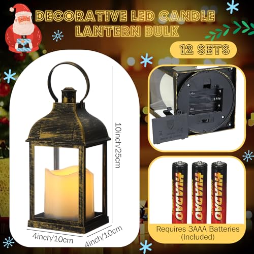 12 Set 10 Inch Bronze Decorative Candle Lanterns Bulk Lanterns Centerpiece with LED Flameless Candle Indoor Outdoor Battery Powered Hanging Lights for Wedding Mother Day Party Decoration - color: Bronze