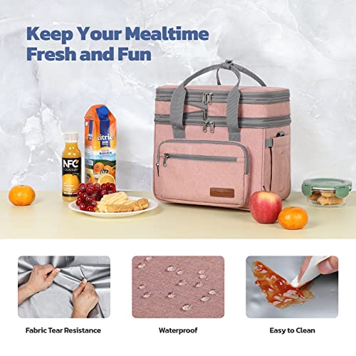 Maelstrom Lunch Box, 23L Insulated Lunch Bag, Expandable Double Deck Cooler Bag, Lightweight Leakproof Tote Bag With Side Tissue Pocket, Suit For Men and Women (E. Pink) - color: E. Pink