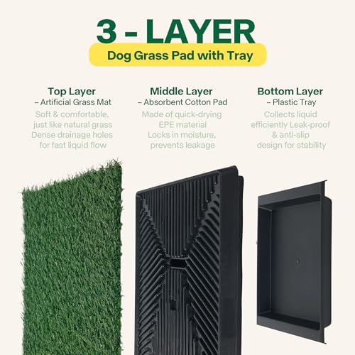 Pawise Dog Grass Pad with Tray, 20x25 Inch Artificial Turf Puppy Potty Pad, Indoor Outdoor Dog Toilet with Pull-Out Drawer & Free Garbage Bags, Dogg Litter Box for Potty Training - size: Large