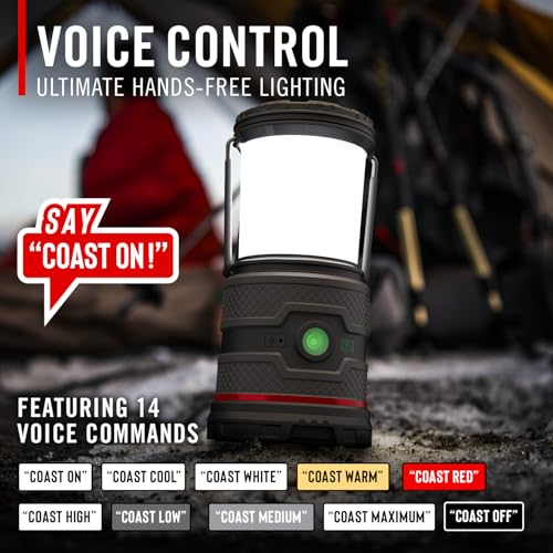 Coast EAL35R 1000 Lumen Voice-Controlled LED Emergency & Camping Area Lantern with Warm, Cool White, Day, Red & Red Flashing Mode, Power Bank Functionality - Forest - color: Forest Green