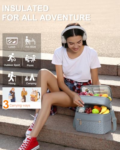 Capolo Lunch Box for Women Men Adults,Double Deck Insulated Lunch Bag Leakproof Lunch Cooler Box with Removable Strap Lunch Tote Bags Reusable Thermal Lunchbox for School Work Picnic(Large,Blue) - color: Blue, size: Large