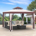 Gazebo, 10'x10' Patio Gazebo Outdoor Waterproof Canopy Tent UV-Resistant 2-Tier Top Sturdy Canopy Shelter Tent for Camping with Removable Netting for Garden Patio Backyard (Red & Brown, 10' x 10') - color: Red & Brown