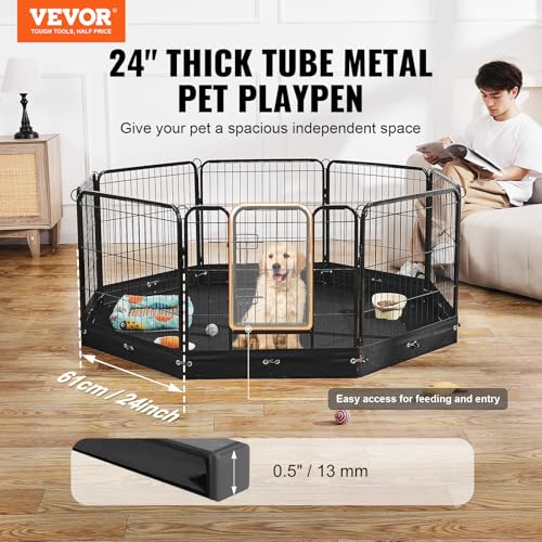 VEVOR Dog Playpen, 8 Pcs 24 x 24 in Panels Foldable Metal Pet Exercise Pen, Dog Fence Indoor and Outdoor Pen with Door, Storage Bag and Bottom Pad, Pet Playpen for Dogs, Cats and Other Small Animals - size: 8 panels 24*24in, style: Playpen with Storage Ba