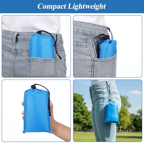 Pocket Picnic Blanket, Sandproof Lightweight Pocket Camping Tarp, 55″x 60″ Foldable & Fits into Small Bag, Waterproof Foldable Blankets Picnic Mat for Beach, Camping Grass Lawn Park Accessories (Blue)