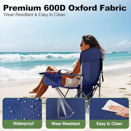 VTOY Folding Camping Chairs Durable 600D Oxford, Portable Outdoor Chair with Cooler Pouch, Cup Holder & Storage Pocket for Camping, Beach, Fishing - color: 2 Pack, Navy