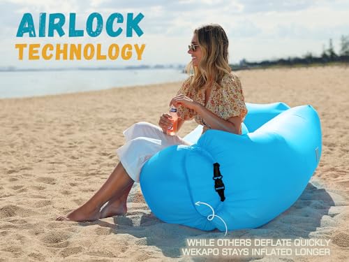 WEKAPO Inflatable Couch Air Lounger Chair - Camping & Beach Accessories, Portable Blow up Sofa for Hiking, Lawn, Indoor/Outdoor Movies & Music Festivals. Lightweight and Easy to Set Up Air Hammock - color: Blue