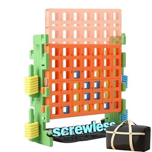 SDADI Screwless Giant 4-in-a-Row Game Set with Block-Style Assembly, Adjustable Height 4-to-Score Connect Game, Portable Family Yard Game for Indoor & Outdoor Play - color: Green Orange