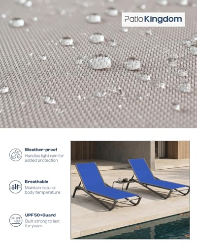 3-Piece Patio Chaise Lounge Set with Side Table, Set of 2 Adjustable Pool Chairs and Aluminum Bistro Table, All-Weather Outdoor Furniture for Pool Deck, Patio & Tanning, Cobalt Blue - color: Cobalt Blue, size: 3-Piece Set: 2 Chairs + 1 Table