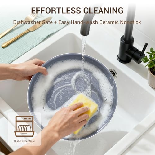 Ammeloo 18-Piece Ceramic Pots and Pans Set Non Stick, Non Toxic Cookware Set with Removable Handles, Pot Sets for Cooking, Induction Ready, Dishwasher & Oven Safe, PFAS PFOA & PTFE Free (Cream White) - color: Cream White