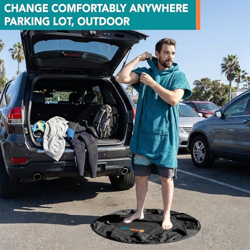 SUN CUBE Wetsuit Changing Mat & Waterproof Surf Bag – Drawstring Dry Bag for Surfing, Kayaking & Beach – 30” Leakproof Portable Gear Mat - color: Black