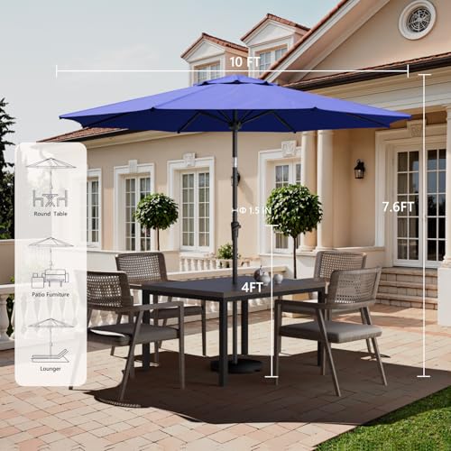 Outdoor Patio Umbrella with One Push Button Tilt and Crank, 8 Sturdy Ribs Market Table Umbrella - color: Blue-Fiberglass Ribs, size: 9FT