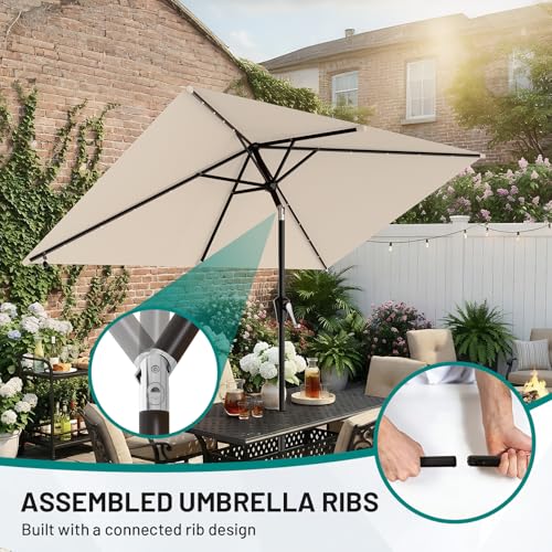 AreShark 6.5' x 10' Rectangular Patio Umbrella with Solar Lights, Solar Powered Lighted Market Umbrella w/Tilt and Crank, Outdoor Table Umbrella for Garden, Deck, Backyard, Pool, Cream-White - color: Cream-White, size: 6.5 X 10 Ft