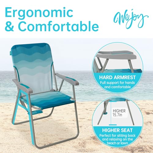 #WEJOY Folding Beach Chair for Adults, Lightweight Beach Chair with Shoulder Straps, High Back Camping Chairs with Hard Armrest, Supports 300lbs for Outdoor Lawn Concert - color: #C 1 Pack Cyan White, style: Classic