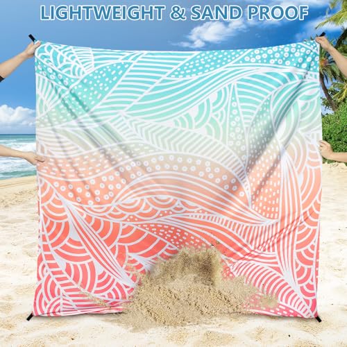 HIHOHO Beach Blanket Waterproof Sandproof Beach Mat for 1-8 Adults Quick Drying Durable Outdoor Picnic Mat for Beach Festival Travel Camping Hiking (Gradiant P&GN-Ripple, 79"×108"(6 Person)) - color: Gradiant P&gn-ripple, size: 9' x 6'7" (6 Person)