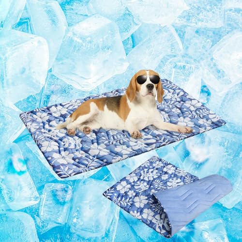 BEAUTYZOO Upgrade Dog Cooling Mat Extra Large, Reversible Self-Cooling Mat for Dogs, Thicken Pet Ice Cool Pad Blanket for Summer Kennel Sofa Bed Floor Car Seat, Machine Washable&Foldable, 48"x28" - color: Hawaii Blue, size: 48.0"L x 28.0"W x 1.0"Th(L)