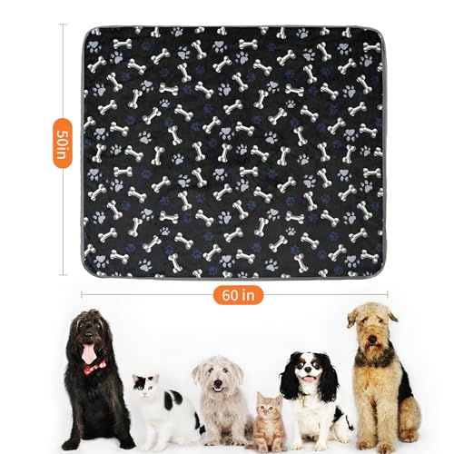 Waterproof Dog Blankets Pet Blanket 50"x60", Soft Fluffy Sofa Car Bed Protector, Reversible Sherpa Fleece Dog Blanket for Large Dogs (Navy Paws) - color: Navy Paws, size: 50"x60"