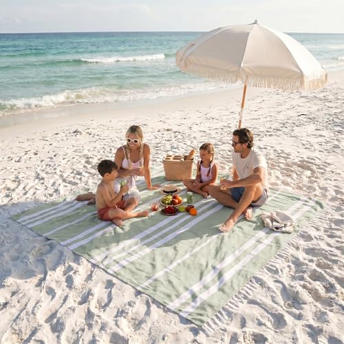 ZICOTO Beautiful Extra Large Beach Blanket with Tassels - Soft Oversized Turkish-Style Beach Towel for Relaxing Beach Days with the Whole Family - Lightweight Quick-Dry Picnic Blanket for Adults - color: Sage