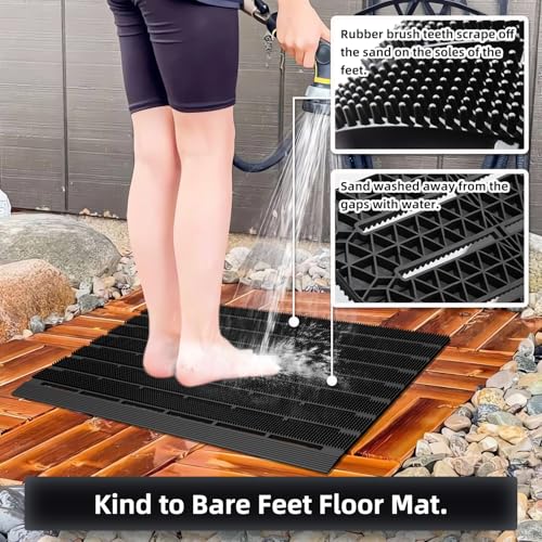 MATALL Heavy Duty Outdoor Mat - 18 x 30 Inches Non-Slip Drainage Floor Mat for All Weather Garage Pool Home Entry Indoor Mud Mat - color: Black, size: 1'6" x 2'6" (Rectangular)