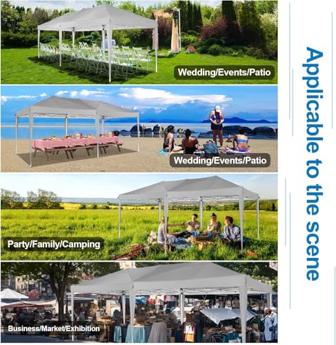 COBIZI 10x20 Pop up Canopy Tent Without Sidewall, Waterproof Portable Outdoor Canopy 10x20 Instant Shelter Tent for Parties, Wedding, Backyard, Carport with Carry Bag & 4 Sandbags(Gray) - color: Gray, size: 10x20FT without sidewall