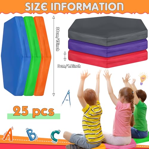 Timgle 25 Pcs Floor Cushions 15 Inch Flexible Seating Bulk Foam Floor Seats Pillows Portable Seating with Handles for Home(Hexagon) - style: Hexagon