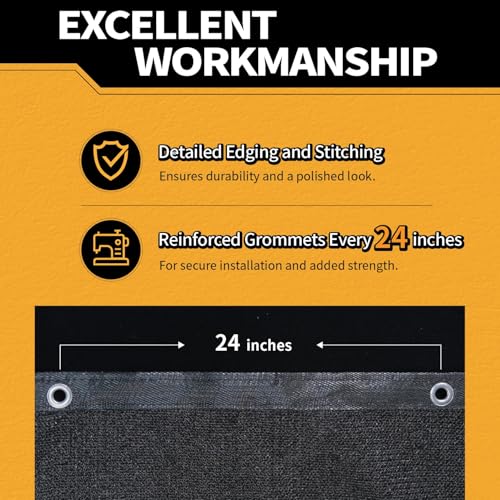 3x10Ft Garden Privacy Fence Screen, 145GSM Heavy Duty 90% Blockage Windbreak Mesh Tarp with Reinforced Edges & Anti-Rust Grommets, Includes Zip Ties for Garden, Yard, Backyard, Outdoor, Black - color: Black, size: 3' x 10'-Finished Size