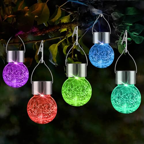 Solar Lights Outdoor Hanging Decorative Globe 8 Pack, Waterproof Solar Lantern with Handle and Clip, Solar Powered Glass Ball Lights for Garden Yard Fence Tree Umbrella Holiday Décor, Color Changing - color: Color Changing, size: 8