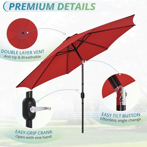 LUE BONA 10FT Patio Umbrella, Waterproof Outdoor Market Umbrella with Easy Crank & Tilt, Patio Table Umbrella for Deck Garden Backyard Pool, Bright Red - color: Bright Red