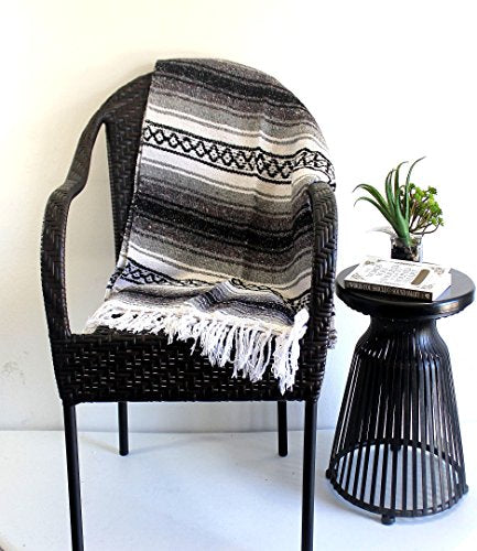 Del Mex Classic Mexican Blanket, Large Authentic Woven Falsa Throw (70"x50"), Artisan Southwest Décor for Beach, Yoga, Outdoors (Gray) - color: Gray