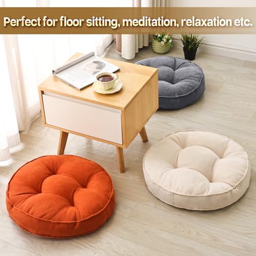 1 MIDDLE ONE Floor Pillow Set of 2, Memory Foam Floor Cushions for Adults, Large Meditation Pillow for Sitting, 22 x 22 Inches (Round | Orange) - color: Round | Orange