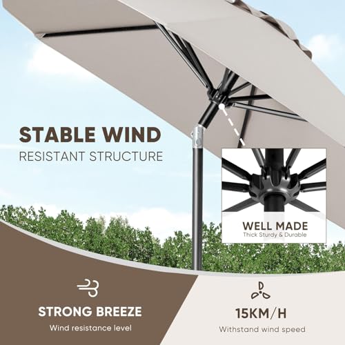 Tempera Patio Market Outdoor Table Umbrella with Push Button Tilt and Crank, Large Sun Umbrella with Sturdy Pole & Fade Resistant Canopy, Easy to Set - color: Beige, size: 7.5 FT