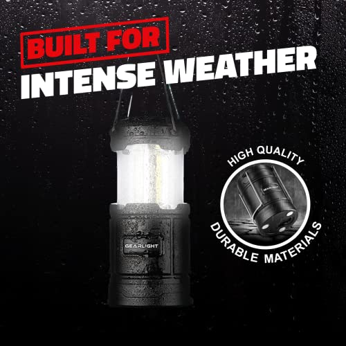 GearLight Camping Lantern - 2 Portable LED Battery Powered Lantern with Magnetic Base and Foldable Hook for Emergency Use or Campsites, Essential Hurricane Survival Kit with Batteries - Black - color: Black (Battery Powered)