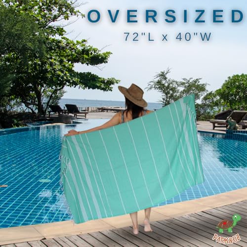 2 Pack The Turkish Beach Towel 40x72 Inches, Oversized 100% Cotton Sand Free Lightweight Absorbent Quick-Dry Beach Blanket, Extra Large Turkish Bath Towels for Travel and Pool, Yoga (Apple Green) - color: Apple Green