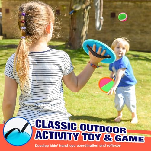 Toss and Catch Ball Game Set - Outdoor & Indoor Sports Toys for Kids - Outside Games for Yard, Lawn, Camping, Beach, Pool - Classic Sticky Paddle Ball Toy for 3 4 5 6 7 8-12 Year Old Boys Girls Gifts - color: Blue Orange
