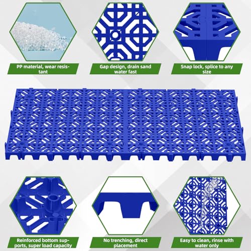 10 Pcs 15.7" x 15.7" Heavy Duty Ground Protection Mats, Interlocking Non-Slip Floor Mat, Heavyweight Gravel Grid Drive on Lawn, 6613 lb Load Permeable Paver for Parking, Outdoor Event Flooring, Blue - color: Blue